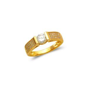 14k real Gold Ladies Fancy Solitaire CZ Ring size 7